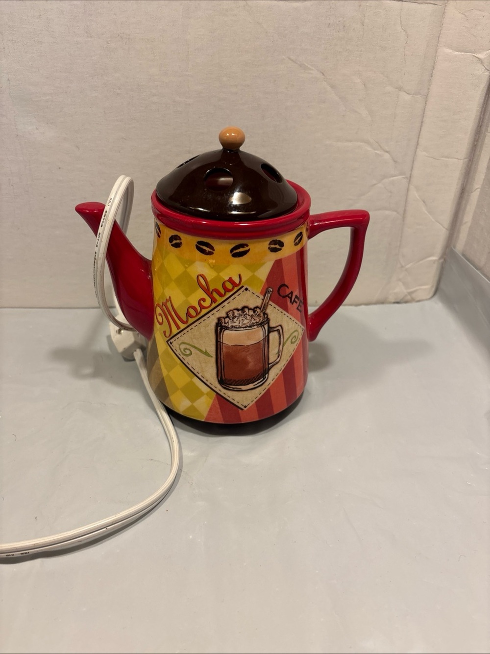 Yankee Candle  Cafe Mocha Cappuccino Electric Tart Wax Warmer Teapot & Lid